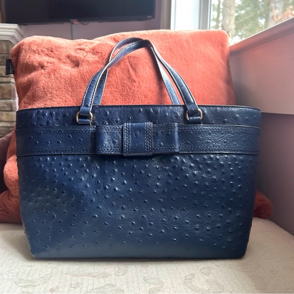 Kate Spade Medium Harmony Valencia Road French Navy Purse/Tote Ostrich texture - Picture 1 of 10
